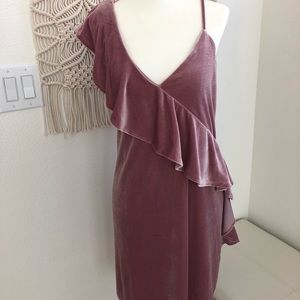 NWT 19 Cooper Mauve Velvet Ruffle Dress size L
